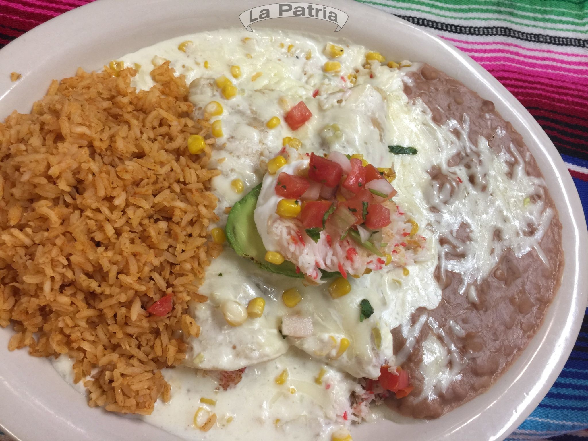 Crab Enchilada Plate La Patria